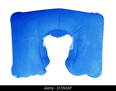 Blue Inflatable Neck Pillow isolated on white background. Clipping Path included. Stock Photo