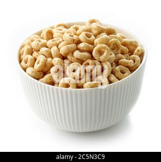 bowl of breakfast rings isolated on white background Stock Photo