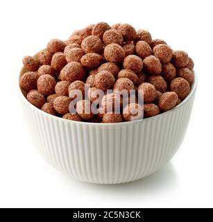 bowl of breakfast chocolate balls isolated on white background Stock Photo