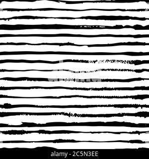 Abstract watercolor stripes vector seamless pattern. Fashion textile print in black white line strokes. Art ink grunge texture background. Trendy fabr Stock Vector