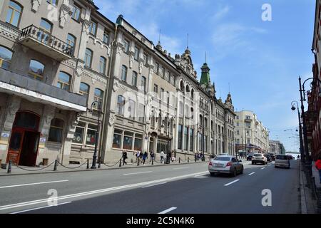 Vladivostok, Russia - April 28, 2019: Svetlanskaya is a central street in city, Primorsky Krai in Russia Stock Photo