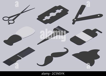 Set of black and white icons barbershop Stock Vector