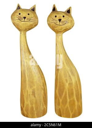 Wooden cats isolated on white. Clipping path included Stock Photo