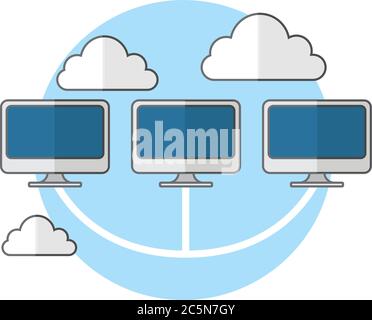 Computer network. Business illustration, digital solutions icon. Vector illustrations in flat style Stock Vector
