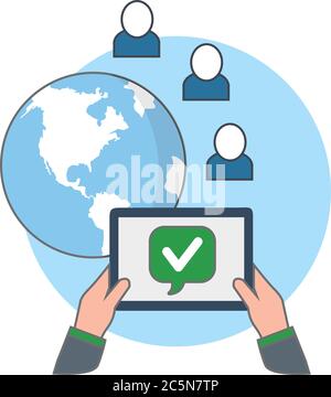 Customers worldwide. Business illustration, digital solutions icon. Vector illustrations in flat style Stock Vector