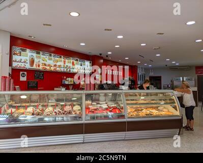 Punta Umbria, Huelva, Spain - June 3, 2020: inside of Cafeteria and ice cream parlour Ferretti in calle Ancha, Punta Umbria, Huelva, Spain Stock Photo