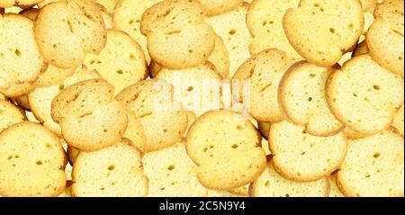 Italian bruschetta bread chips. Full frame. Cheese flavoured snack Stock Photo