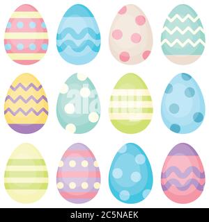 Easter eggs - decorated eggs vector illustration in pastel colors. Cute festive background template Stock Vector