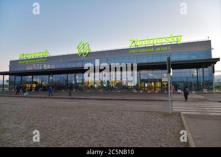 Moscow, Russia - April 02, 2019: The building of the Zhukovsky International Airport in Moscow shown at sunrise Stock Photo