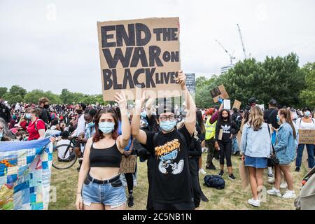 London Black Lives Matter protesters gather in Hyde Park in wake of George Floyd death Featuring: Atmosphere Where: London, United Kingdom When: 03 Jun 2020 Credit: Phil Lewis/WENN Stock Photo