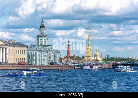 Saint Petersburg, view of the Neva river from Admiralteyskaya embankment, panoramic view Stock Photo