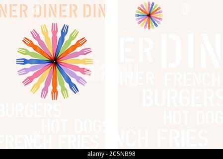 Menu design template for diner or fast food restaurant, two pages. Vector illustration. Stock Vector