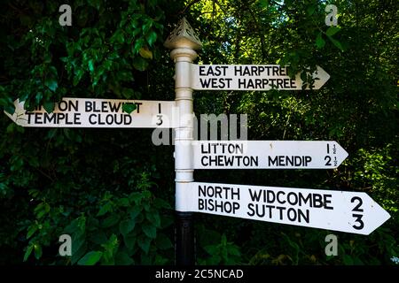 A traditional hand painted signpost in the Chew Valley, Somerset, UK Stock Photo