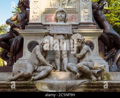 Urbino, Italy - June 24, 2017: Elements of the monument of the Raphael in his birthplace Urbino city, Italy Stock Photo
