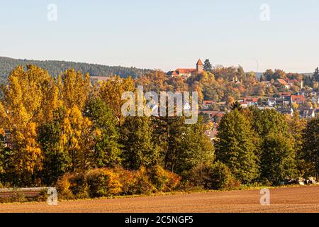 Wernberg castle is located on a mountain above the village Wernberg-Köblitz, Germany Stock Photo