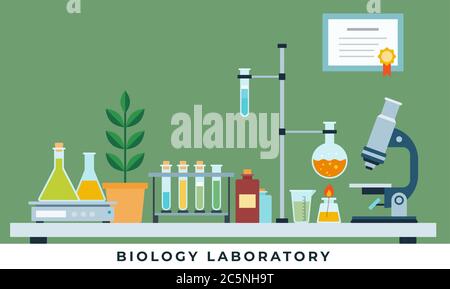 Biology laboratory vector illustration in flat style. Stock Vector