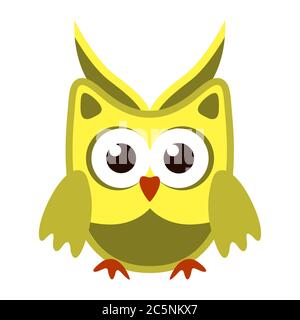 Owl funny stylized icon symbol green yellow colors Stock Vector