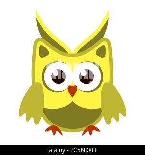Owl funny stylized icon symbol green yellow colors Stock Vector