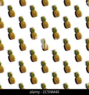 Seamless pattern with summer decoration of ripe pineapple with shadow. Tropical style concept background, wrapper, layout or mockup. Stock Photo