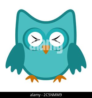 Owl funny stylized icon symbol blue colors Stock Vector