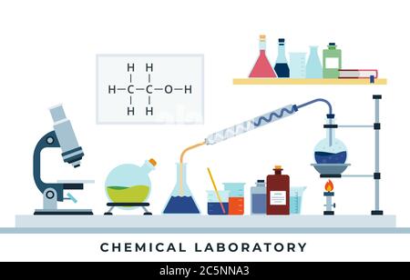 Laboratory of chemical research flat design vector illustration. Stock Vector