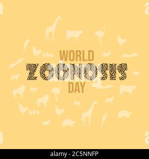 World Zoonoses Day, animals poster, greeting background, illustration vector Stock Vector