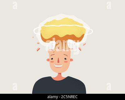 Explosion of head. Strong stress and information overload detonates characters head. Stock Vector