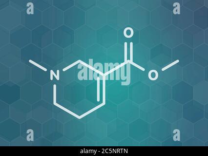 Arecoline areca nut stimulant compound, chemical structure. Skeletal formula. Stock Photo