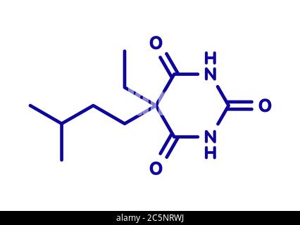 Amobarbital (amylobarbitone) barbiturate sedative, chemical structure. Skeletal formula. Stock Photo