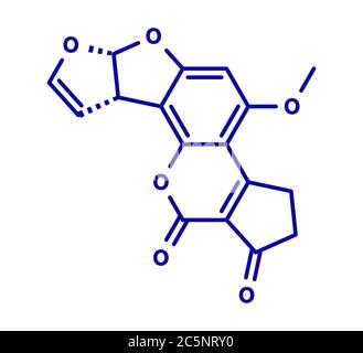 Aflatoxin B1 mould carcinogenic molecule. Skeletal formula. Stock Photo