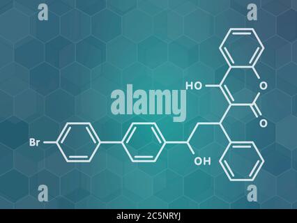 Bromadiolone rodenticide molecule (vitamin K antagonist). Skeletal formula. Stock Photo