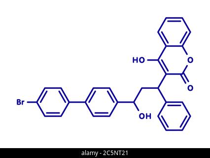 Bromadiolone rodenticide molecule (vitamin K antagonist). Skeletal formula. Stock Photo