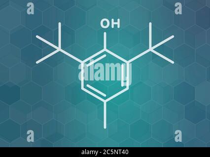 Butylated hydroxytoluene (BHT) antioxidant molecule. Skeletal formula. Stock Photo