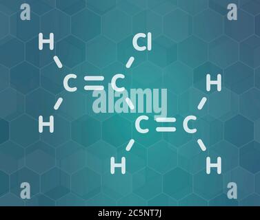 Chloroprene, the building block of polychloroprene synthetic rubber. Skeletal formula. Stock Photo