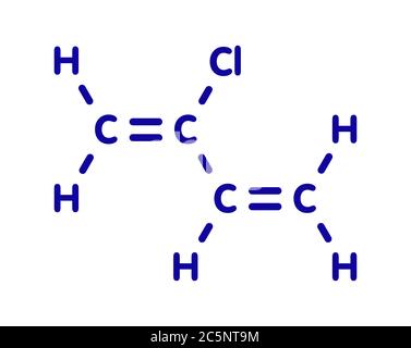 Chloroprene, the building block of polychloroprene synthetic rubber. Skeletal formula. Stock Photo