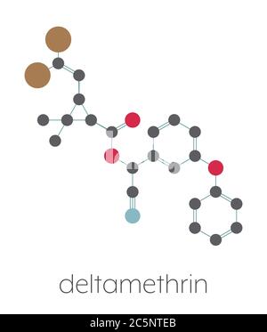 Deltamethrin insecticide molecule (synthetic pyrethroid). Skeletal ...
