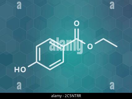 Ethyl paraben (ethyl para-hydroxybenzoate) preservative molecule ...