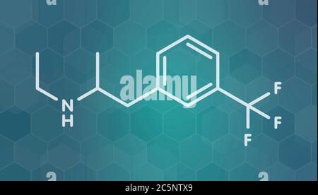 Fenfluramine weight loss drug molecule (withdrawn). Skeletal formula. Stock Photo