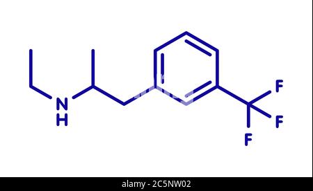 Fenfluramine weight loss drug molecule (withdrawn). Skeletal formula. Stock Photo