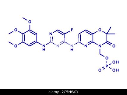 Fostamatinib rheumatoid arthritis drug molecule (Syk inhibitor). Skeletal formula. Stock Photo