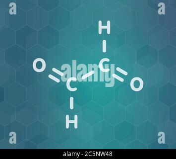 Glyoxal dialdehyde molecule. Present in fermented food and beverages. Many applications in chemical industry. Skeletal formula. Stock Photo