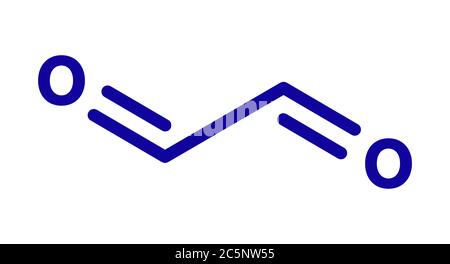 Glyoxal dialdehyde molecule. Present in fermented food and beverages. Many applications in chemical industry. Skeletal formula. Stock Photo