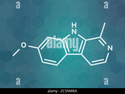 Harmine alkaloid molecule. Herbal inhibitor of monoamine oxidase A. (MAO-A). Skeletal formula. Stock Photo