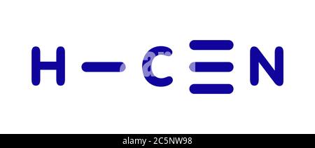 Hydrogen cyanide (HCN) poison molecule. Has typical almond-like odour. Skeletal formula. Stock Photo