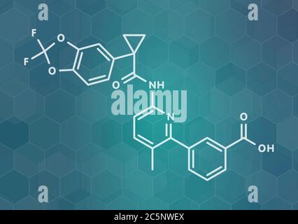 Lumacaftor cystic fibrosis drug molecule. Skeletal formula. Stock Photo