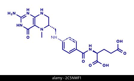 Levomefolic acid or 5-methyltetrahydrofolate molecule. Skeletal formula. Stock Photo