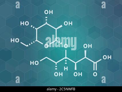 Lactobionic acid (lactobionate) molecule. Commonly used additive in food products, medicinal products and cosmetics. Skeletal formula. Stock Photo