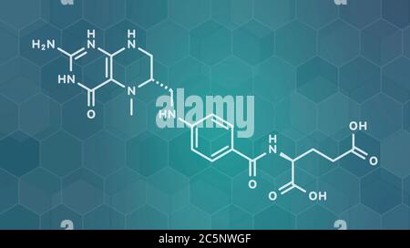 Levomefolic acid or 5-methyltetrahydrofolate molecule. Skeletal formula. Stock Photo