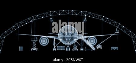 Plane in hanger, X-ray. Stock Photo