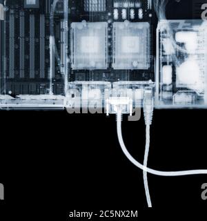 Computer server and cables, X-ray. Stock Photo